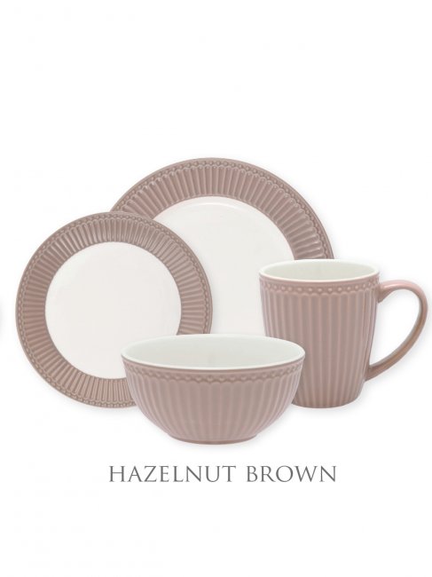 GreenGate Alice Hazelnut Brown Dinnerware set 4-parts - Click Image to Close